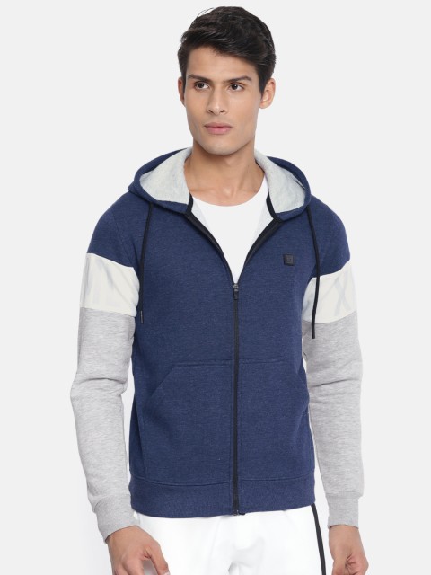 

Proline Active Men Navy Blue & Grey Melange Solid Hooded Sweatshirt