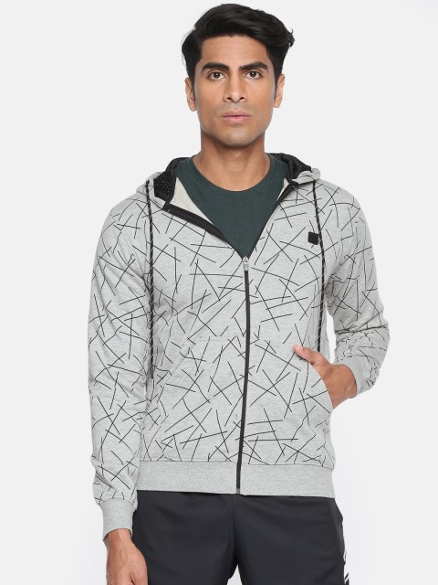 

Proline Active Men Grey Melange & Black Printed Hooded Sweatshirt