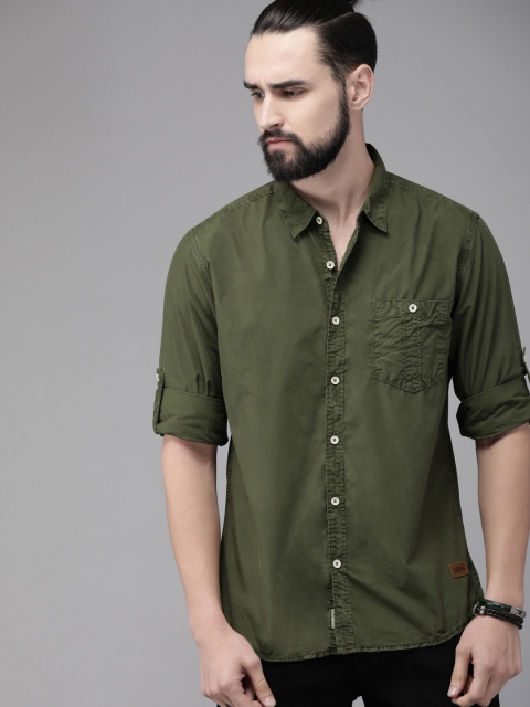 

The Roadster Lifestyle Co Men Olive Green Regular Fit Solid Casual Shirt