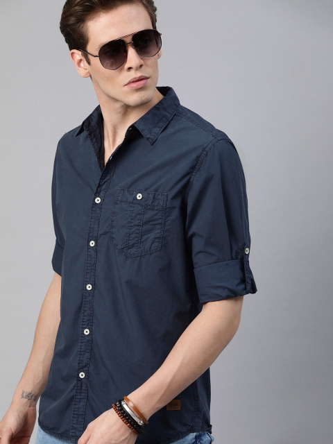 

Roadster Men Navy Blue Regular Fit Solid Casual Shirt