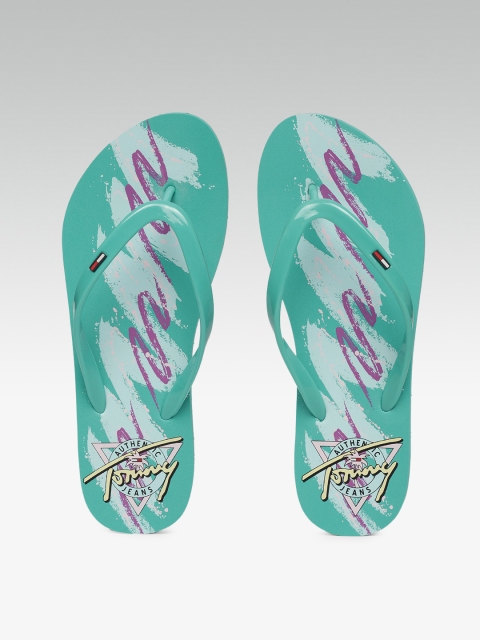 

Tommy Hilfiger Women Turquoise Blue Printed Flip Flops