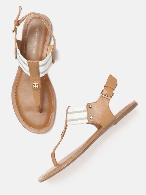 

Tommy Hilfiger Women Brown Striped T-Strap Flats