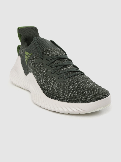 

ADIDAS Men Olive Green Woven Design Alpha Bounce Trainer Shoes