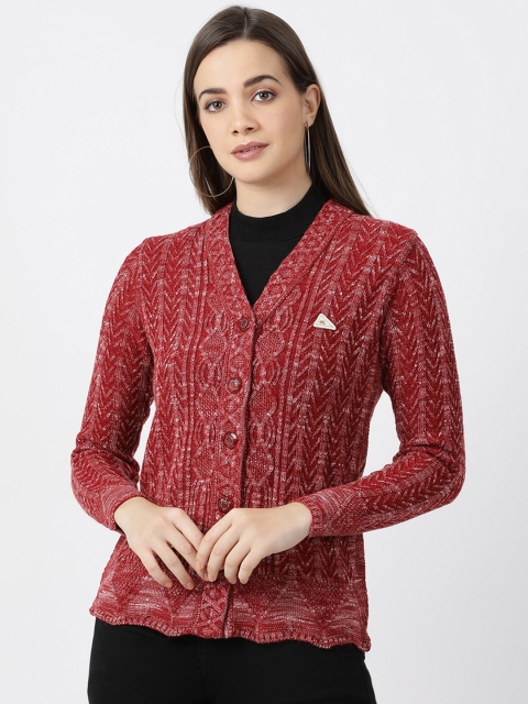 

Monte Carlo Women Maroon & White Self Design Cardigan Sweater