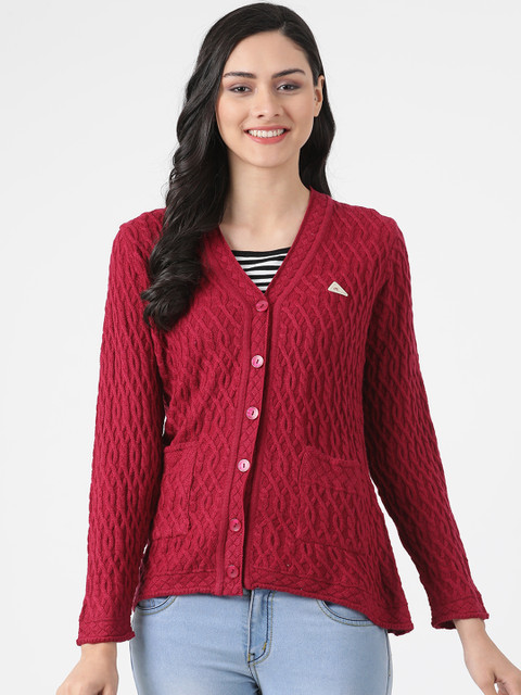 

Monte Carlo Women Magenta Self Design Cardigan Sweater