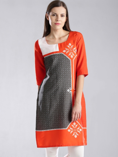 

W Orange & Grey Printed Kurta