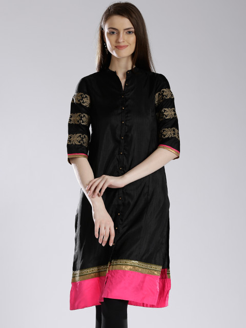 

W Black Embroidered Sleeve Kurta