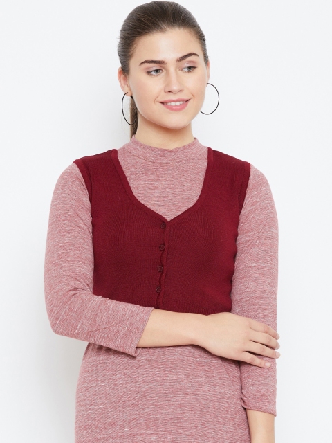 

Monte Carlo Women Maroon Solid Crop Cardigan