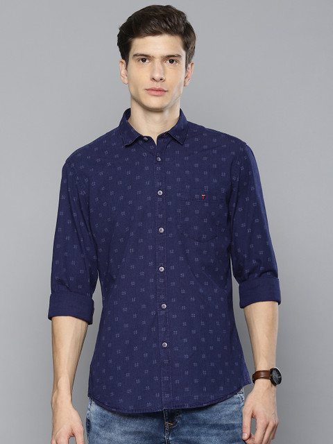 

Louis Philippe Jeans Men Navy Blue & White Slim Fit Printed Casual Shirt