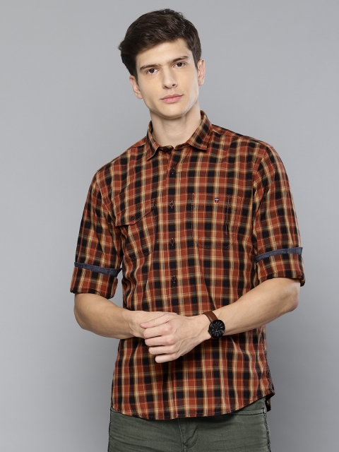 

Louis Philippe Jeans Men Rust Red & Navy Blue Slim Fit Checked Casual Shirt