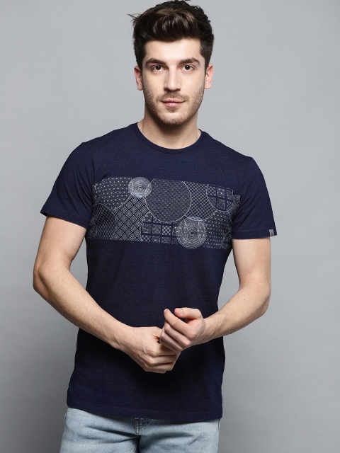 

Louis Philippe Jeans Men Navy Blue Printed Round Neck T-shirt