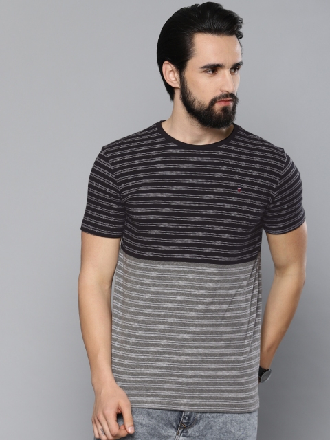 

Louis Philippe Jeans Men Black Striped Slim Fit Round Neck T-shirt