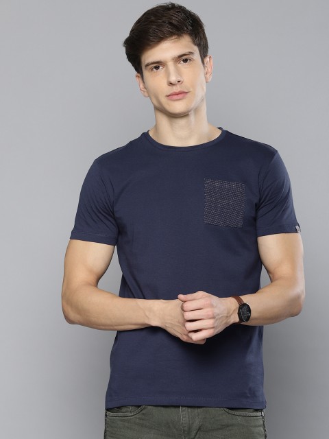 

Louis Philippe Jeans Men Navy Blue Solid Slim Fit Round Neck T-shirt