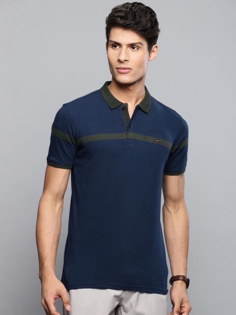 

Louis Philippe Sport Men Navy Blue Self Design Slim Fit Polo Collar T-shirt