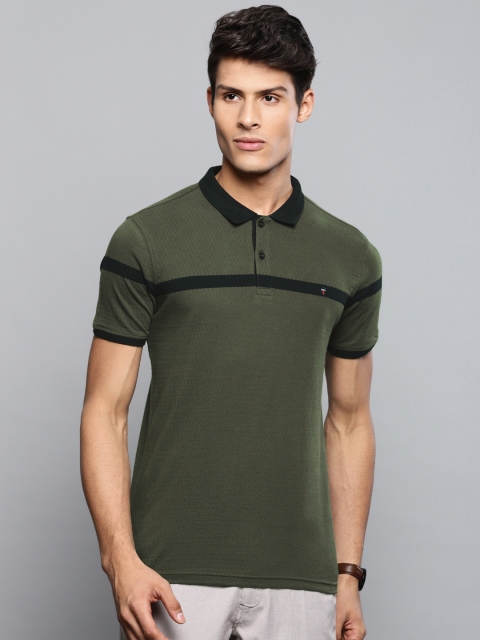 

Louis Philippe Sport Men Olive Green Self Design Slim Fit Polo Collar T-shirt