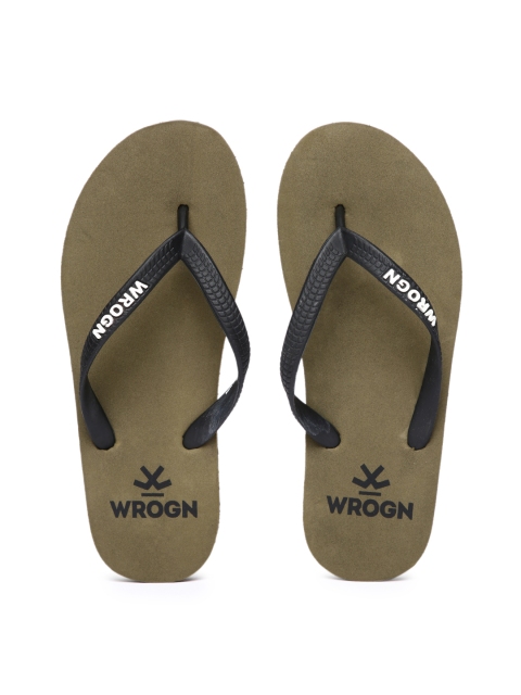 

WROGN Men Olive Green & Black Solid Thong Flip-Flops