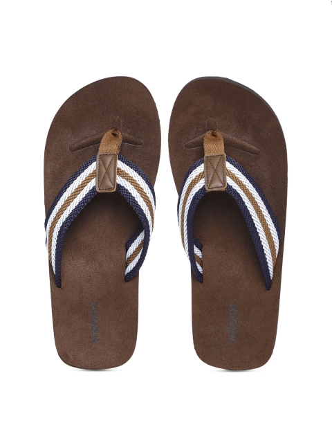 

WROGN Men Brown & White Striped Thong Flip-Flops