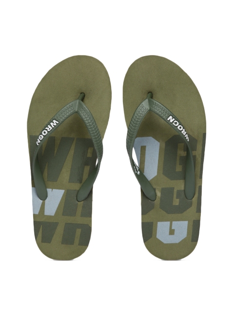 

WROGN Men Olive Green Printed Thong Flip-Flops