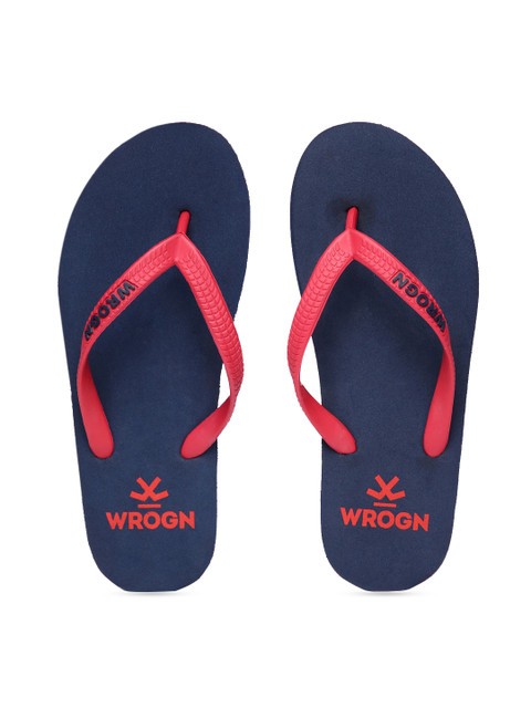 

WROGN Men Navy Blue & Red Solid Thong Flip-Flops