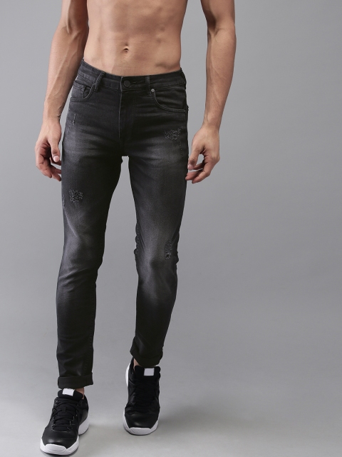 

HERE&NOW Men Black Slim Fit Mid-Rise Mildly Distressed Stretchable Jeans