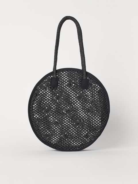 

H&M Women Black Solid Round Straw Bag