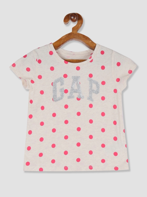 

GAP Girls Cream & Pink Printed Round Neck T-shirt