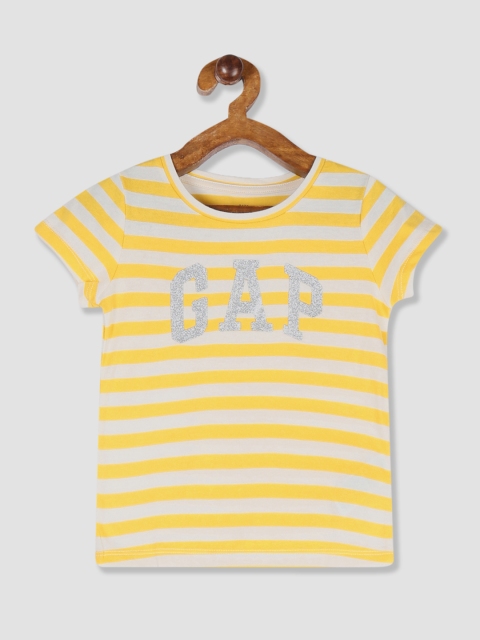 

GAP Girls Yellow & Off-White Striped Round Neck T-shirt