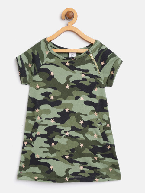 

GAP Girls Zip Short Sleeve Dress, Olive