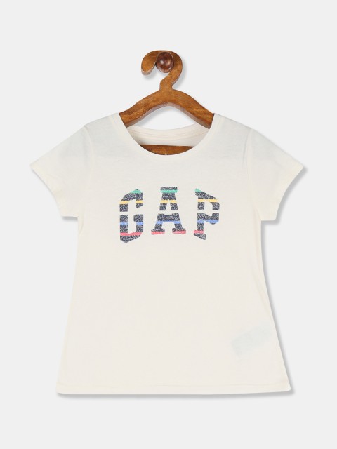 

GAP Girls Off-White Brand Logo Print Round Neck T-shirt