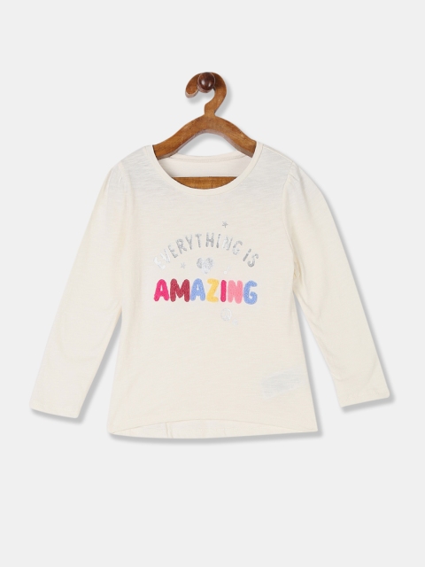 

GAP Girls Cream-Coloured Printed Round Neck T-shirt