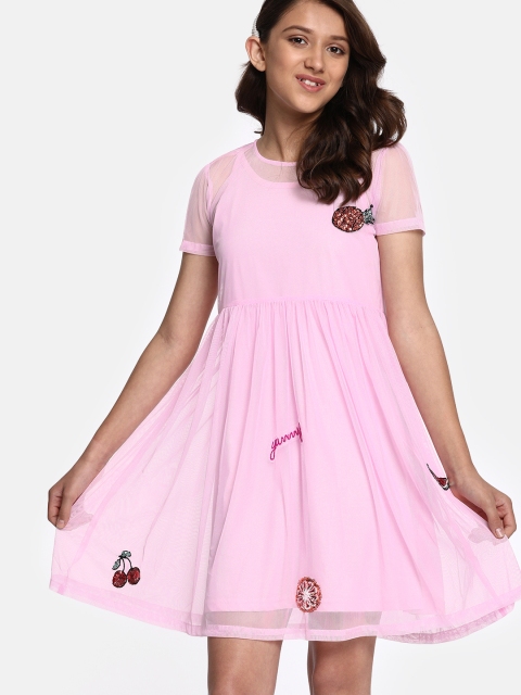 

YK Girls Embellished Pink Fit and Flare Dress