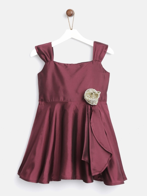 

YK Girls Burgundy Solid Fit & Flare Dress with Sequins Rose