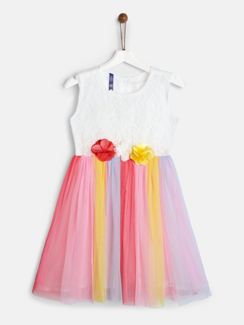 

YK Girls Multicoloured Lace & Net Fit and Flare Dress, Multi