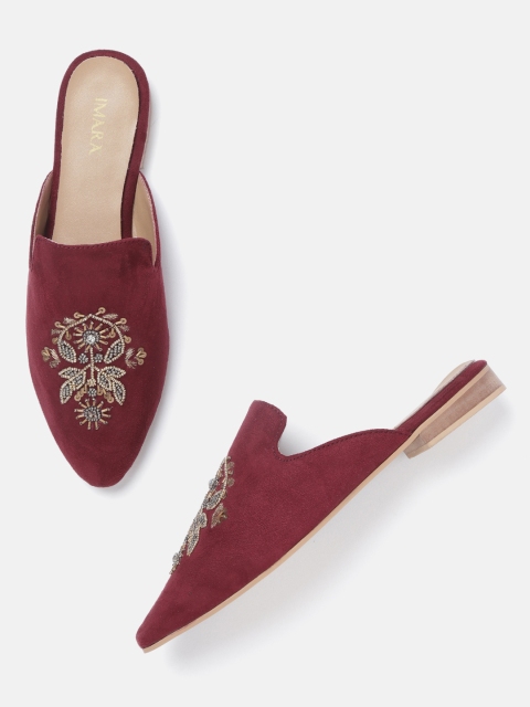 

IMARA Women Maroon Embellished Mules