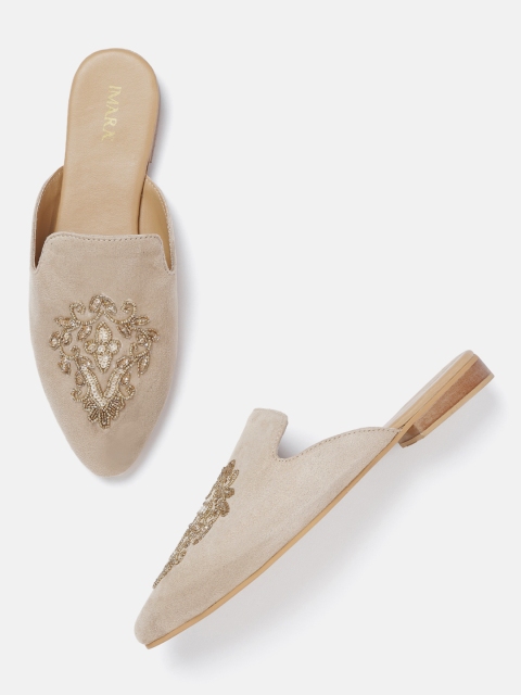 

IMARA Women Beige & Gold-Toned Embellished Mules