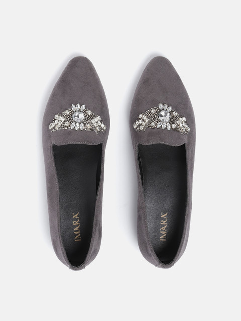

IMARA Women Charcoal Grey Embellished Ballerinas