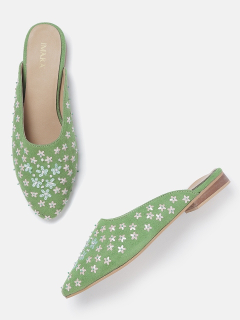 

IMARA Women Green Embellished Mules