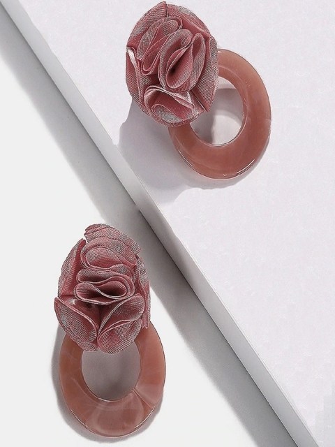 

OOMPH Gold-Toned & Pink Floral Drop Earrings