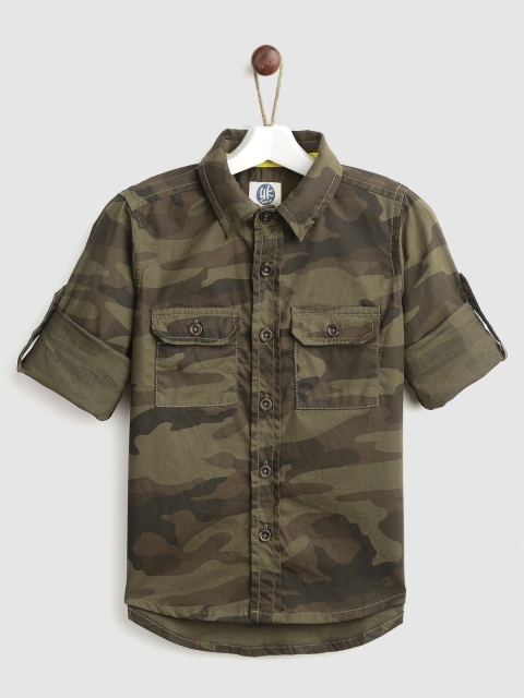 

YK Boys Olive Green Regular Fit Camouflage Print Casual Shirt