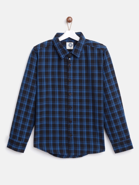 

YK Boys Black & Blue Regular Fit Checked Casual Shirt