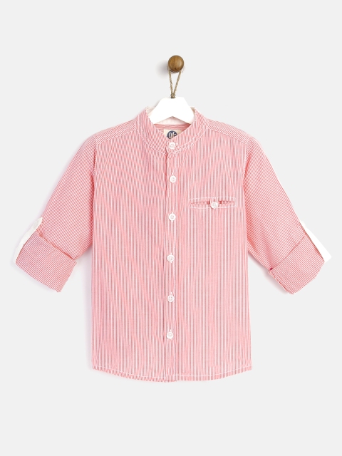 

YK Boys Pink & White Regular Fit Pin Stripe Casual Shirt