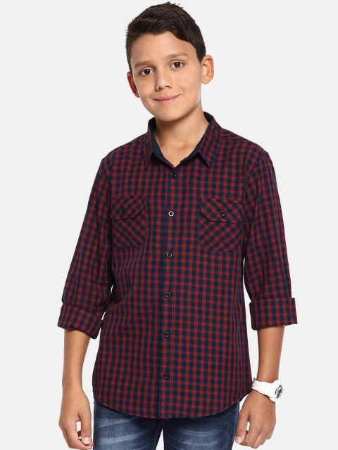 

YK Boys Red & Navy Blue Regular Fit Checked Casual Shirt