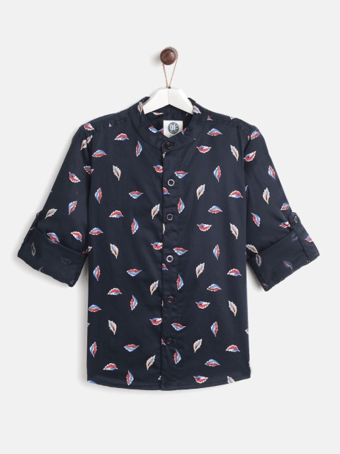 

YK Boys Navy Blue & Red Regular Fit Printed Casual Shirt