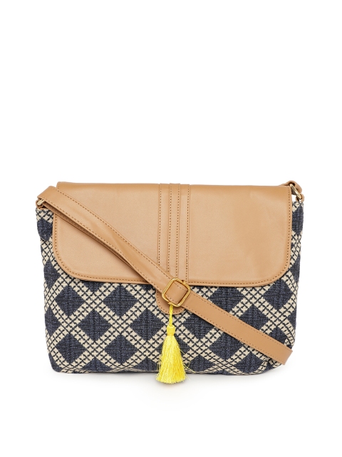 

Kanvas Katha Blue & Brown Self Design Sling Bag