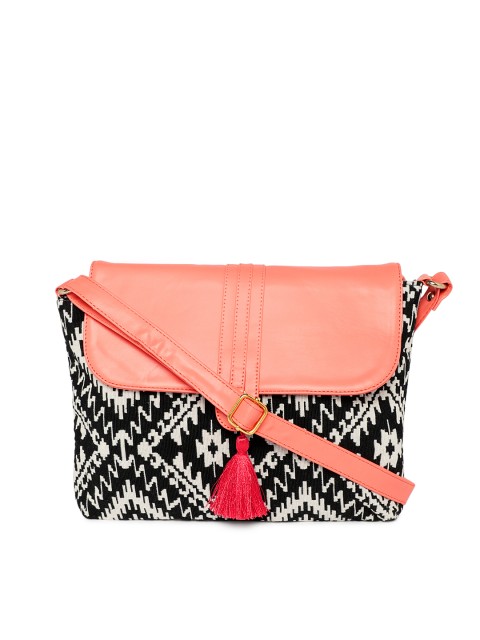 

Kanvas Katha Black & White Self Design Sling Bag