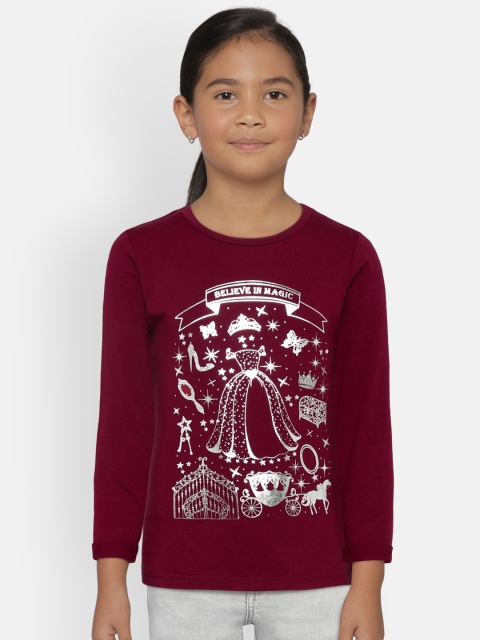 

Gini and Jony Girls Maroon Printed Top