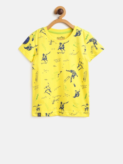 

Palm Tree Boys Yellow & Navy Blue Printed Round Neck T-shirt