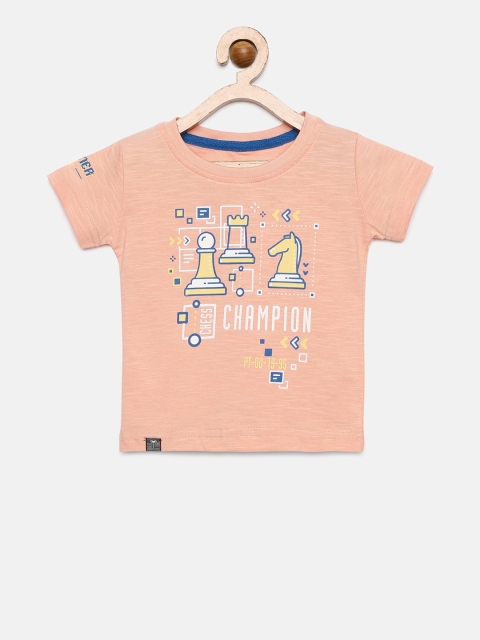 

Palm Tree Boys Peach-Coloured Printed Pure Cotton T-shirt