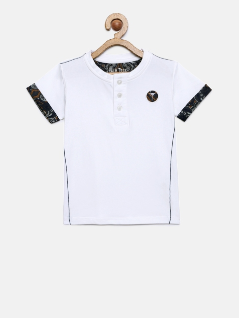 

Palm Tree Boys White Solid Henley Neck T-shirt