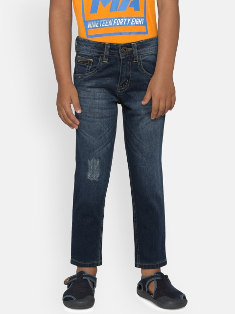 

Palm Tree Boys Navy Blue Slim Fit Mid-Rise Low Distress Jeans